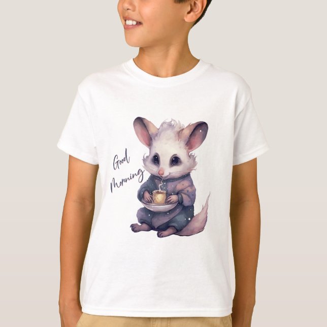 Cute mouse in pyjamas with coffee. Rat and coffee T-Shirt (Front)