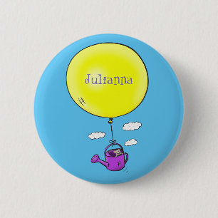 Cute mouse in watering can with balloon cartoon 2 inch round button