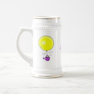 Cute mouse in watering can with balloon cartoon beer stein