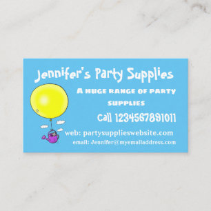 Cute mouse in watering can with balloon cartoon business card