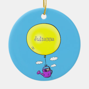 Cute mouse in watering can with balloon cartoon ceramic ornament