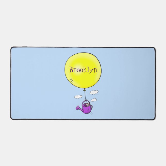 Cute mouse in watering can with balloon cartoon desk mat (Front)
