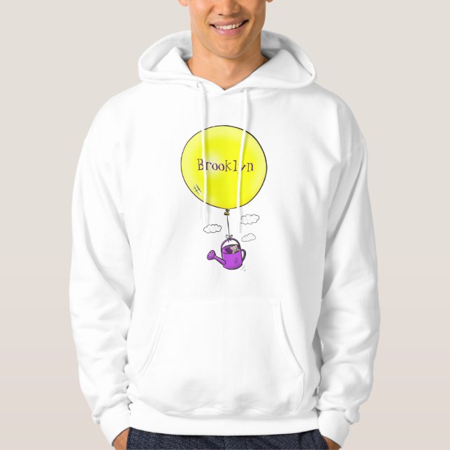 Cute mouse in watering can with balloon cartoon hoodie (Front)