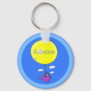 Cute mouse in watering can with balloon cartoon keychain