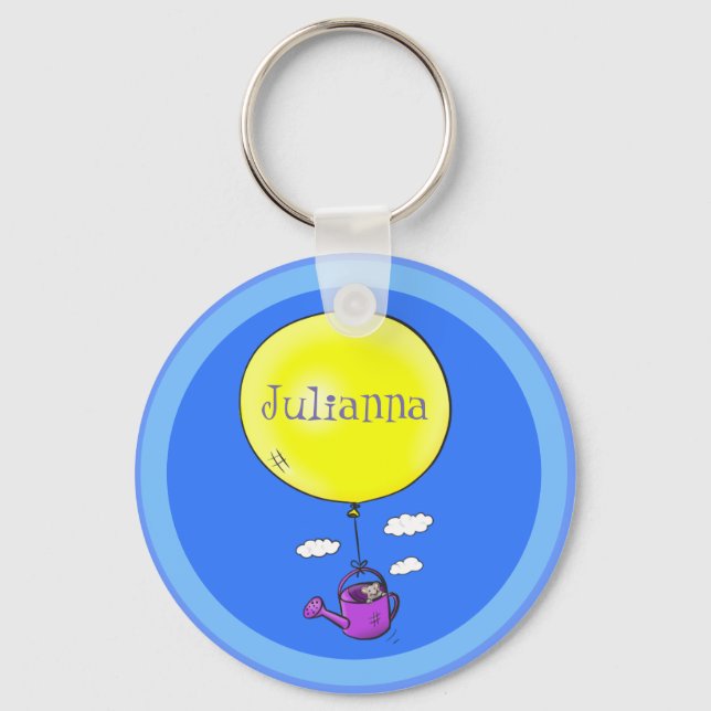 Cute mouse in watering can with balloon cartoon keychain (Front)