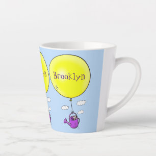 Cute mouse in watering can with balloon cartoon latte mug