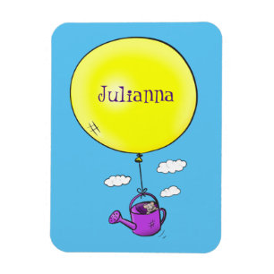 Cute mouse in watering can with balloon cartoon magnet