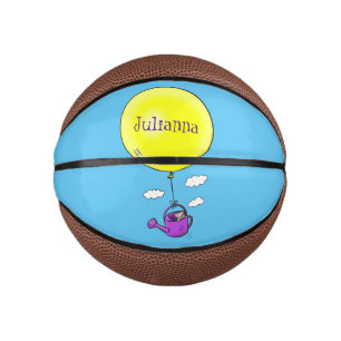 Cute mouse in watering can with balloon cartoon mini basketball