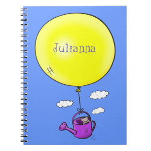 Cute mouse in watering can with balloon cartoon notebook