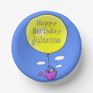 Cute mouse in watering can with balloon cartoon paper plate