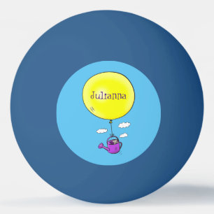 Cute mouse in watering can with balloon cartoon ping pong ball