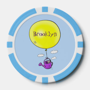 Cute mouse in watering can with balloon cartoon poker chips