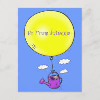 Cute mouse in watering can with balloon cartoon