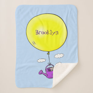 Cute mouse in watering can with balloon cartoon sherpa blanket
