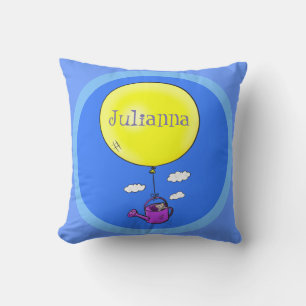 Cute mouse in watering can with balloon cartoon throw pillow