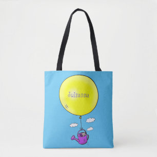Cute mouse in watering can with balloon cartoon tote bag