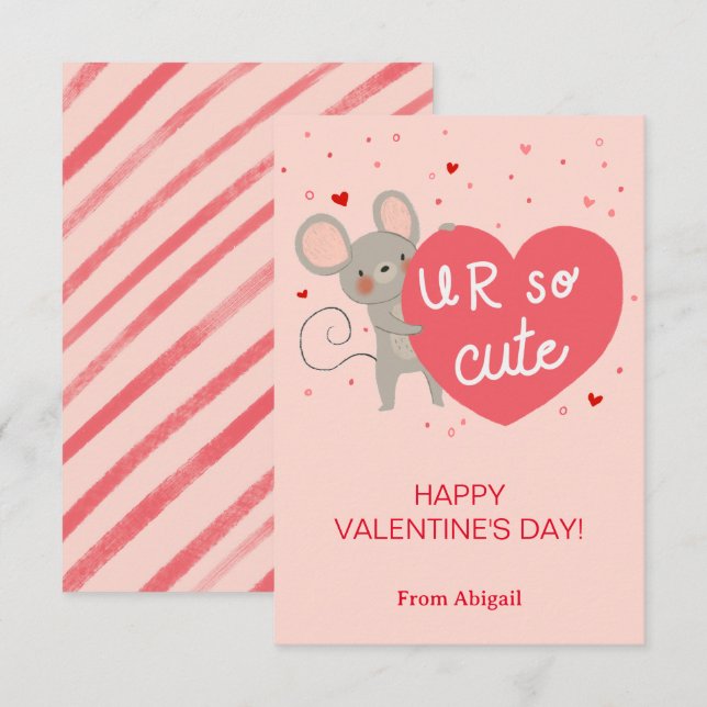 Cute Mouse Kids Classroom Valentine Note Card (Front/Back)