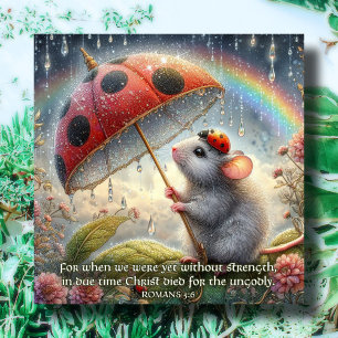 Cute Mouse Ladybug Watercolor Rainbow Easter Holiday Card