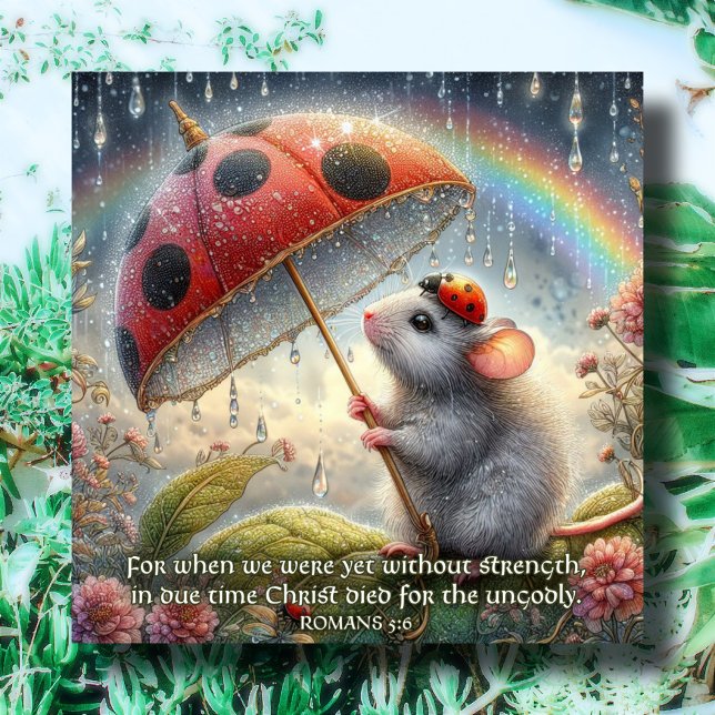 Cute Mouse Ladybug Watercolor Rainbow Easter Holiday Card (Creator Uploaded)