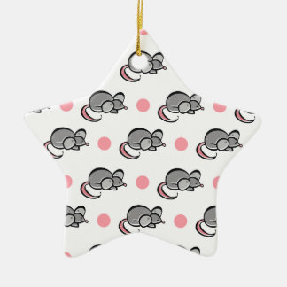 Cute Mouse, Mice, Pink and White Polka Dots Ceramic Ornament