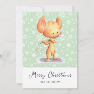 Cute Mouse Musician Merry Christmas  Holiday Card
