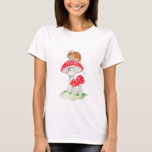 Cute mouse on fly agaric watercolor T-Shirt