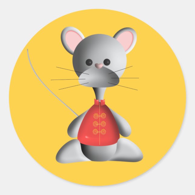 Cute mouse on gold classic round sticker (Front)