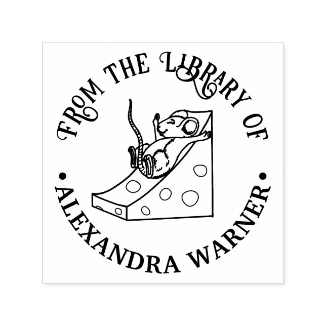 Cute Mouse on Swiss Cheese Slide Library Book Name Self-inking Stamp (Design)