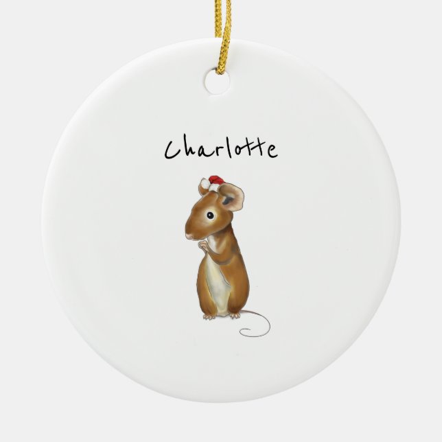 Cute Mouse Personalised Christmas Stocking Ceramic Ornament (Front)