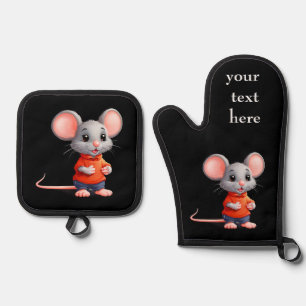 Cute Mouse Personalize change text, name & photo Oven Mitt & Pot Holder Set