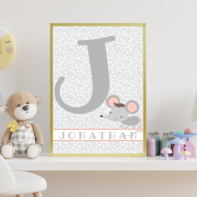 Cute Mouse & Polkadots Personalized Boy Nursery  Poster (Creator Uploaded)