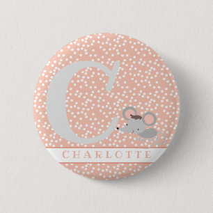 Cute Mouse & Polkadots Personalized Girl Birthday 2 Inch Round Button