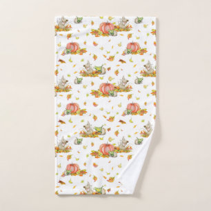 Cute mouse, pumpkins and fall colorful pattern hand towel