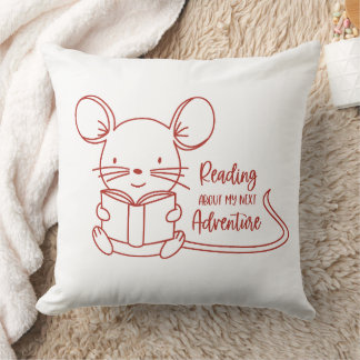 Cute Mouse Reading a Book Throw Pillow