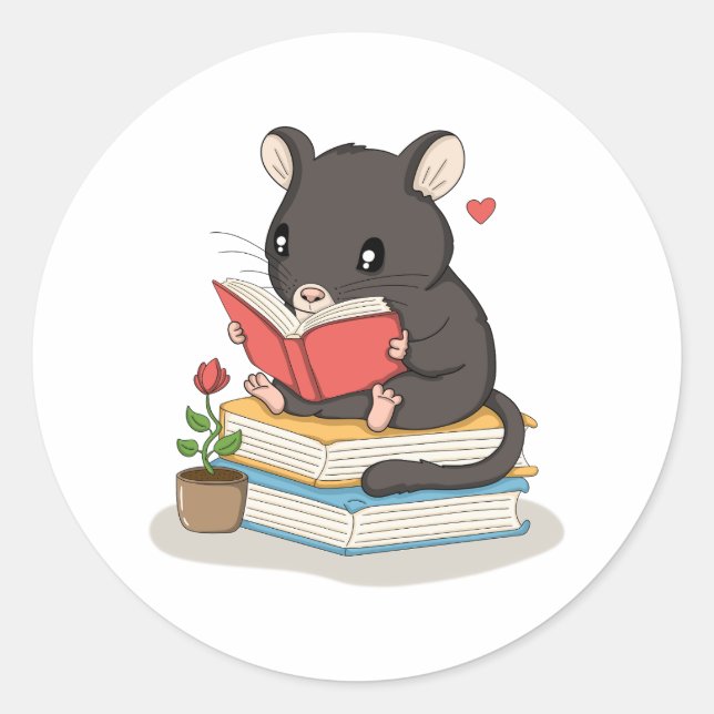 Cute Mouse Reading - Book Lover Sticker (Front)