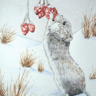 Cute mouse red berries snow scene wildlife kitchen towel