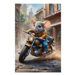 Cute Mouse Riding a Motorcycle Poster