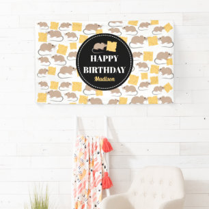 Cute Mouse Rodent Eating Cheese Birthday  Banner