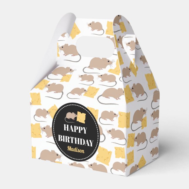 Cute Mouse Rodent Eating Cheese Birthday  Favor Box (Front Side)