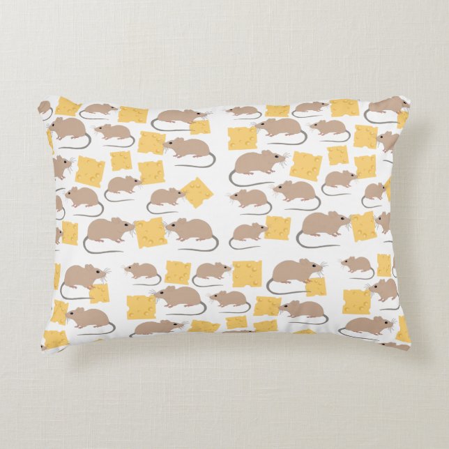Cute Mouse Rodent Eating Cheese Pattern Accent Pillow (Front)