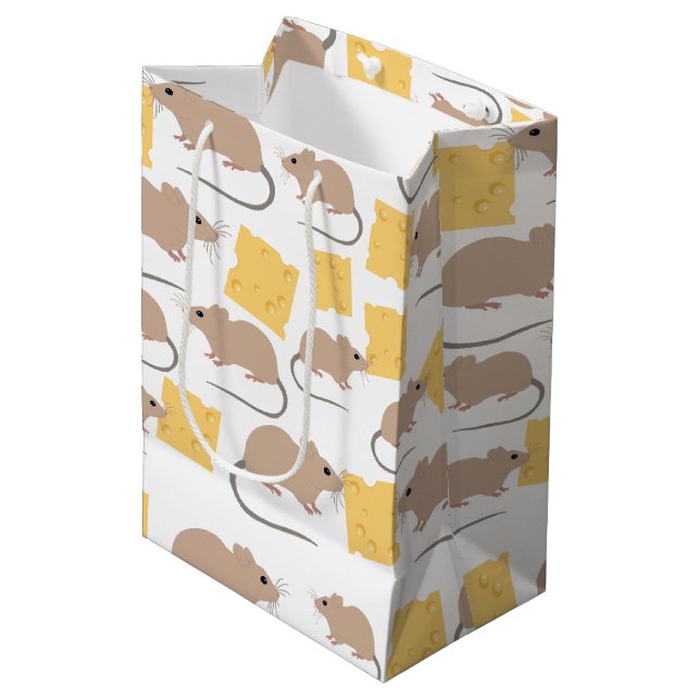 Cute Mouse Rodent Eating Cheese Pattern Medium Gift Bag (Front Angled)