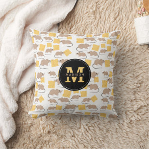 Cute Mouse Rodent Eating Cheese Pattern  Throw Pillow