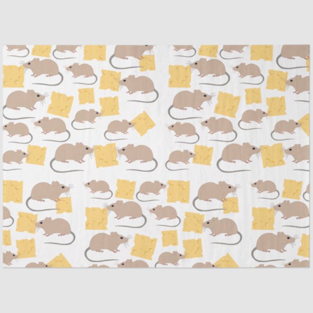 Cute Mouse Rodent Eating Cheese Pattern Tissue Paper (Front)