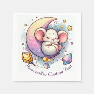 Cute Mouse Sleeping on a Half Moon Baby Shower Napkin