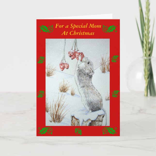 cute mouse snow scene for mom at christmas holiday card (Front)