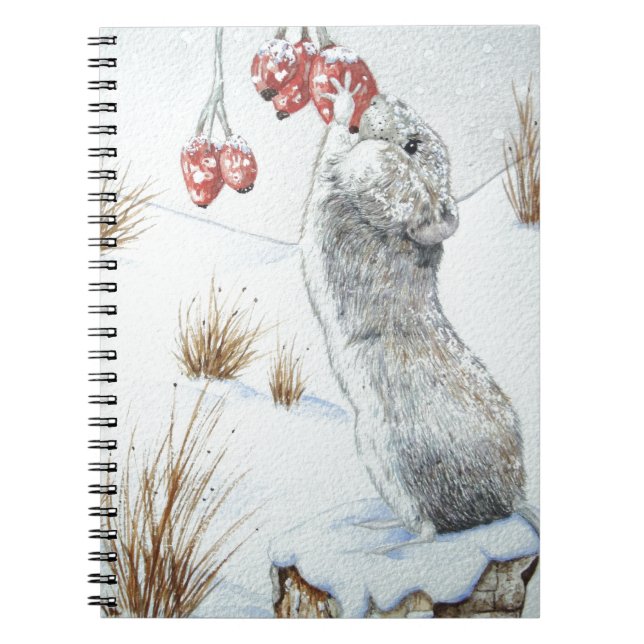 Cute mouse snow scene seasonal wildlife notebook (Front)