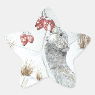 Cute mouse snow scene seasonal wildlife star sticker