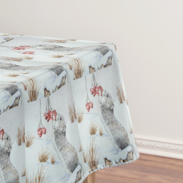 Cute mouse snow scene wildlife at christmas tablecloth (In Situ)