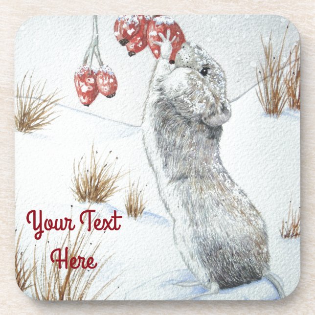 cute mouse snow scene winter wildlife christmas coaster (Front)