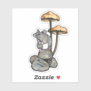 Cute Mouse Standing on Rocks, with Mushrooms